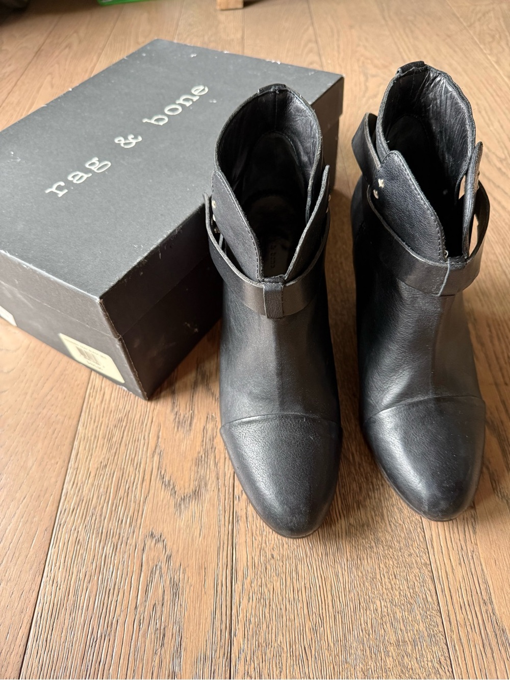 rag & bone Black Leather Strap Ankle Booties